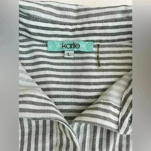 Karlie gray, and white striped tunic longer hem line in the back 100% cotton LG - Picture 2 of 7